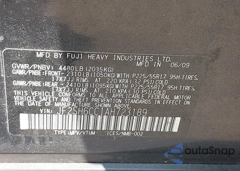 2010 Subaru Forester 2.5X Premium z USA, uszkodzony, nr VIN JF2SH6CC1AH723189